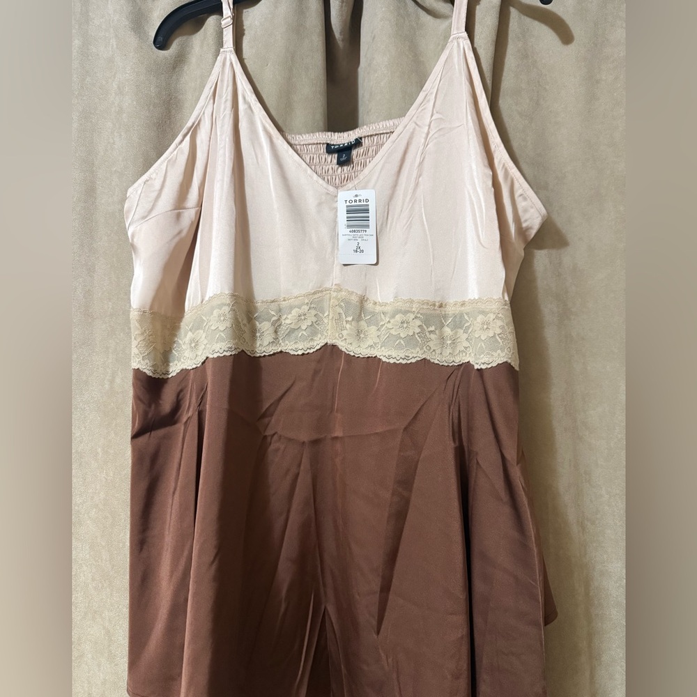 Torrid Cream and Brown Lace Chemise